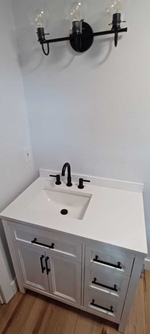 Minimalist bathroom design with white vanity