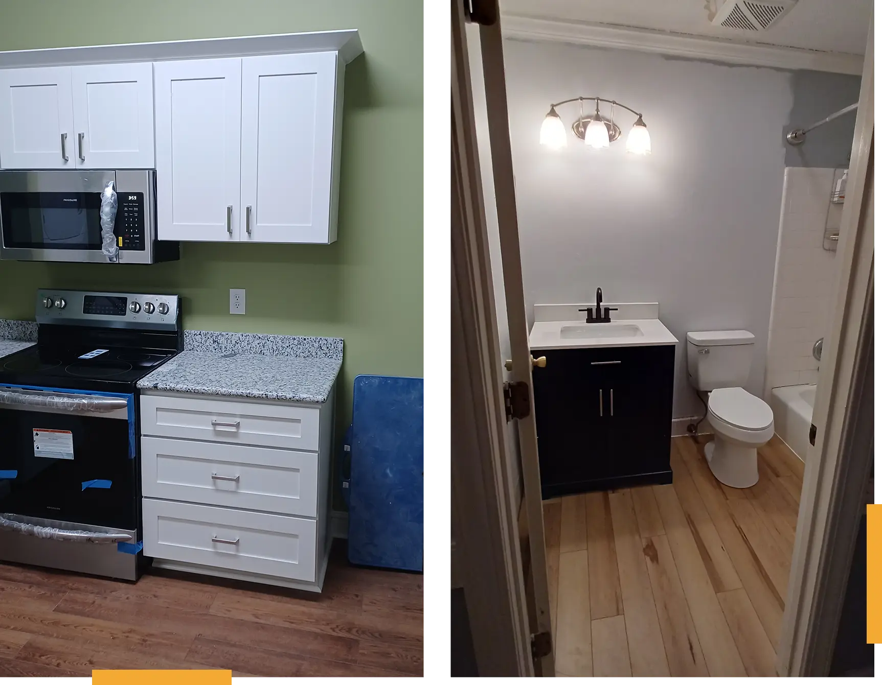 Stylish kitchen and bathroom setup
